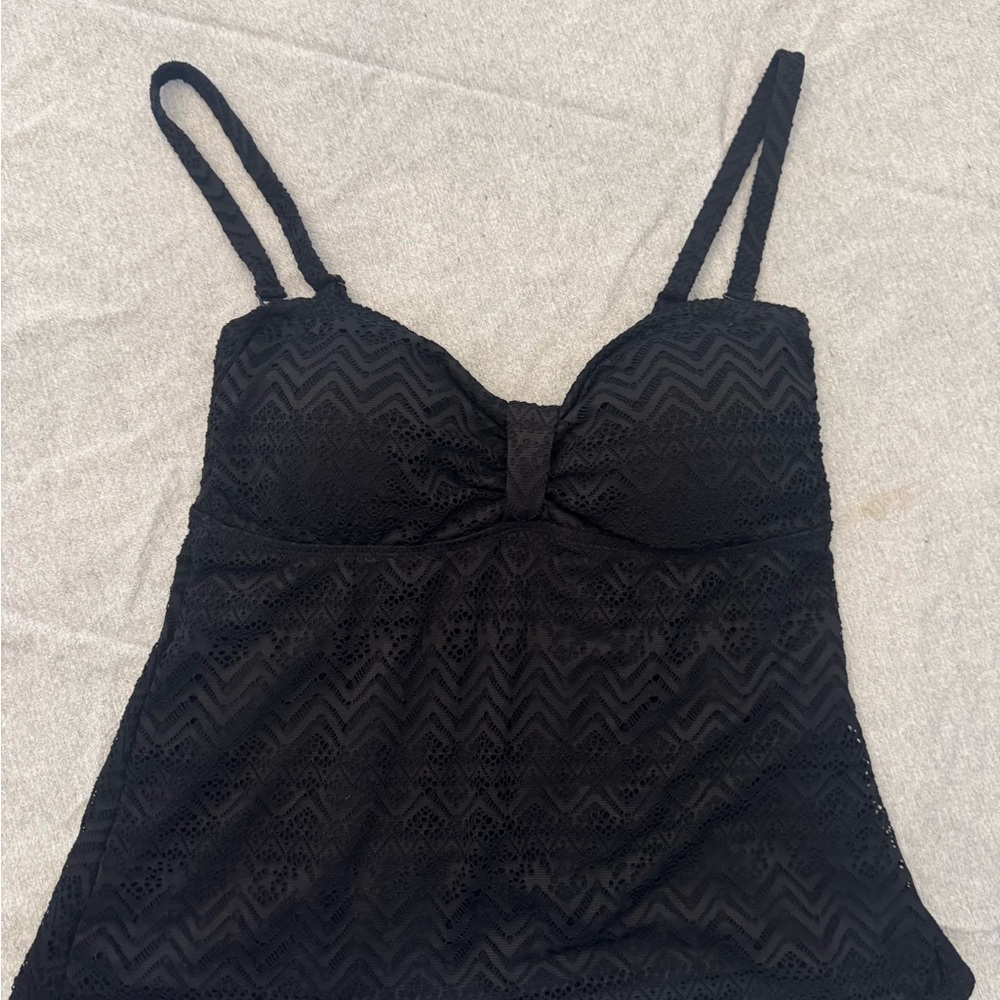 Black crochet tankini